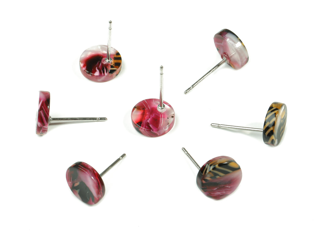 Acetate Mini Round Earring Stud - Circle Earring Post - Earring Post - Jewelry Supplies - Color Code: A345 - 8.76x8.76x2.41mm - AC1715-A345 - DOMEDBAZAAR
