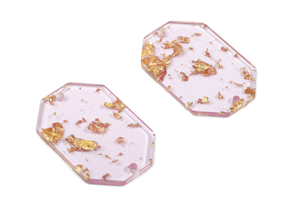 Acrylic Octagon Connector - Octagon For Necklace Earring  - Gold Color Flake - 2 Hole - Color Code:A293 - 32.55x21.61x2.39mm - AC1817-A293 - DOMEDBAZAAR