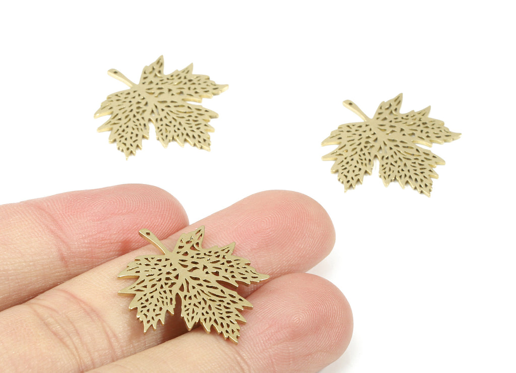 Raw Brass Leaf Pendant - Leaf Earring Charms - Earring Findings - Jewelry Supplies - 25.3x24.3x0.86mm - PP3125 - DOMEDBAZAAR
