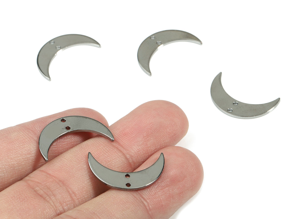 Gunmetal Brass Crescent Connector - 2 Hole Moon Earring Connector - Necklace connector - Jewelry Supplies - 21.28x6.1x1.07mm - PP2709GM - DOMEDBAZAAR