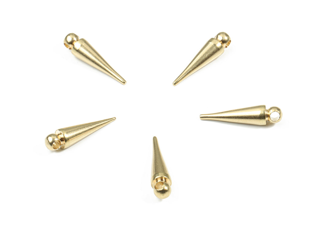 Brass Cone Charms - Raw Brass Spike - Tribal Pendants With Loop - Earring Findings - Jewelry Supplies - 15.9x3.99mm - PP3142 - DOMEDBAZAAR