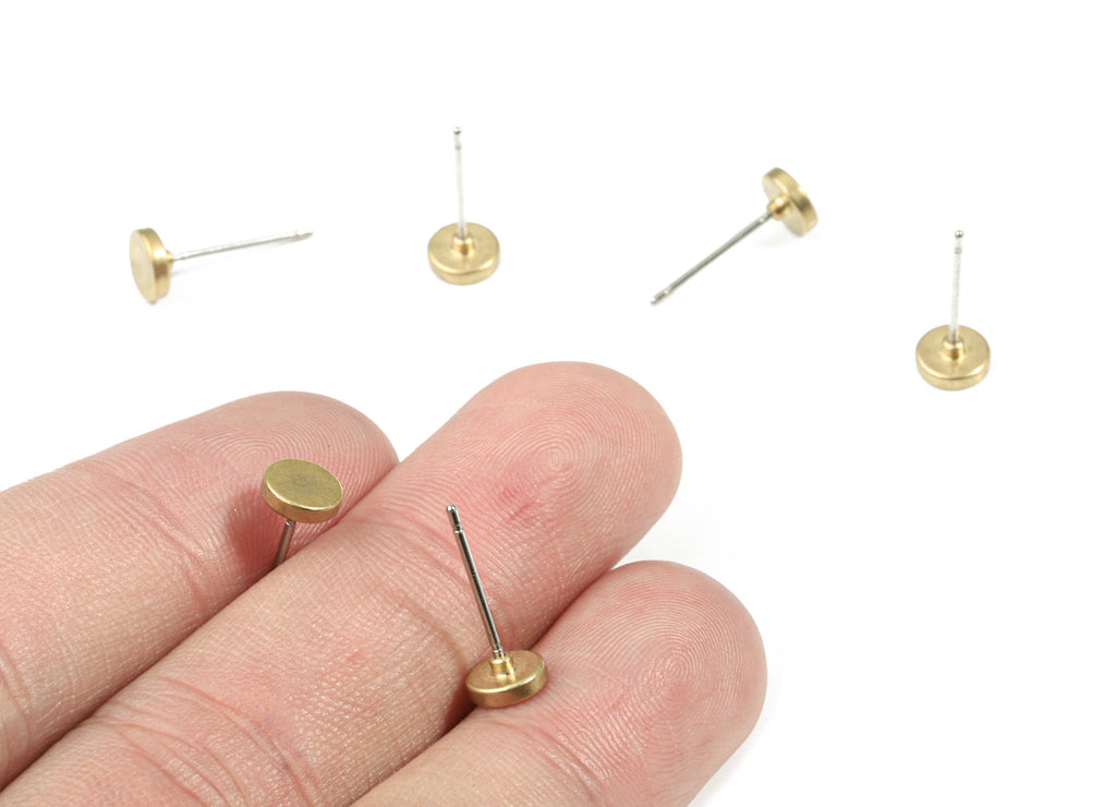 Brass Round Earring Stud - Raw Brass Circle Earring Post - Steel Stud - Earring Post - Jewelry Supplies - 5.96x5.96x1.55mm - PP3144 - DOMEDBAZAAR