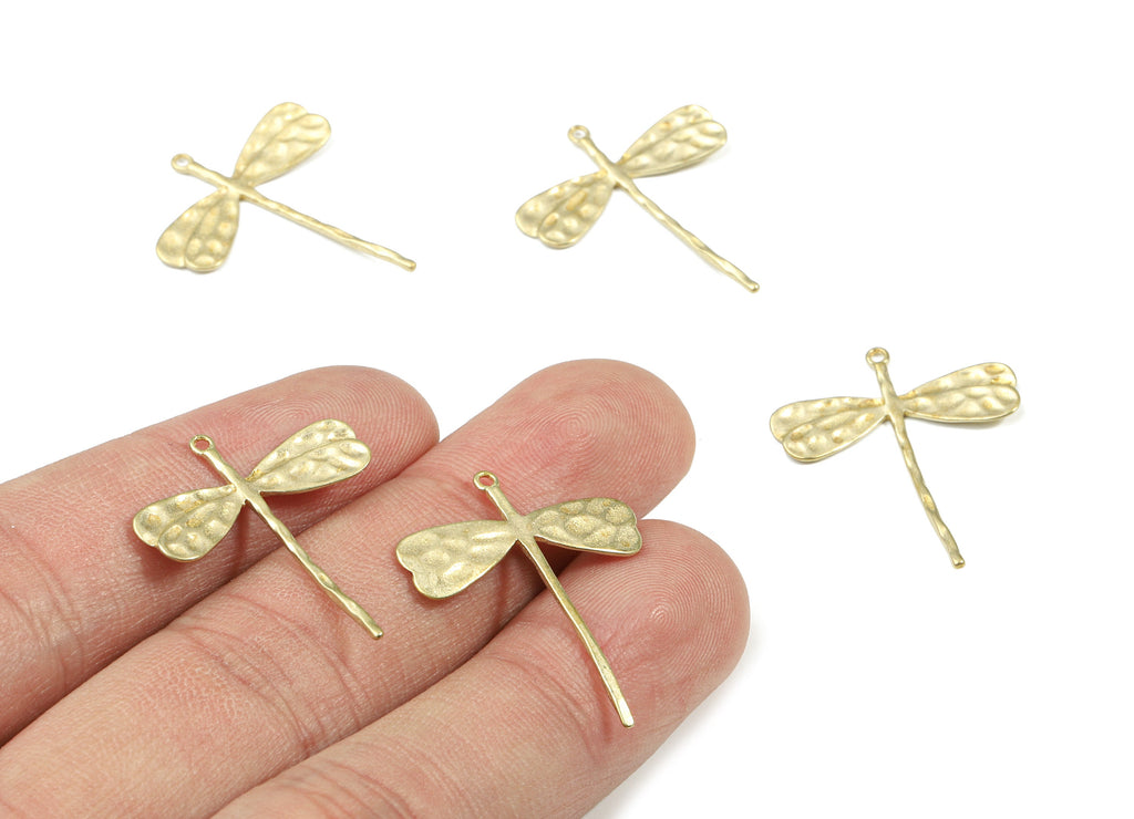 Brass Long Tail Fly Pendant - Raw Brass Dragonfly Earring Charms - Earring Findings - Jewelry Supplies - 27.51x22.76x1.06mm - PP3200 - DOMEDBAZAAR