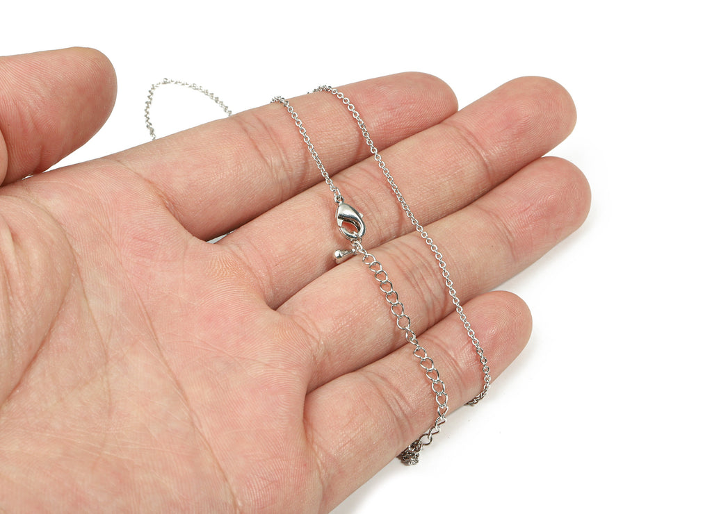 Finished Cable Chain - 18.8 Inch Silver Tone Plated Cable Chain - 18K Real White Gold Plated Brass - 0.12&quot; x 0.10&quot;- RGP2588 - DOMEDBAZAAR
