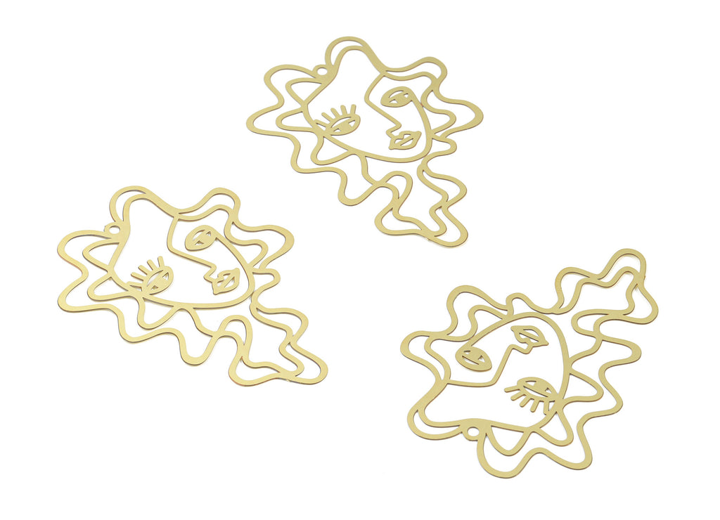 Brass Curly Hair Earring Charms - Raw Brass Curly Hair Girl Pendant - Earring Findings - Jewelry Supplies - 59.1x42.66x0.6mm - JJA4559 - DOMEDBAZAAR