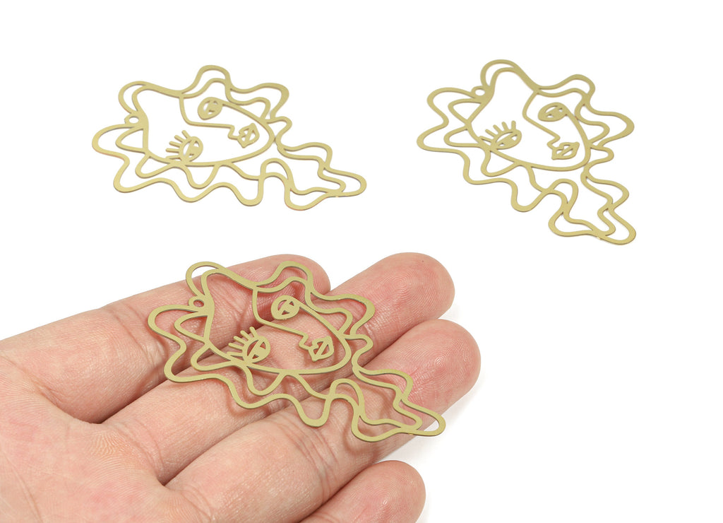 Brass Curly Hair Earring Charms - Raw Brass Curly Hair Girl Pendant - Earring Findings - Jewelry Supplies - 59.1x42.66x0.6mm - JJA4559 - DOMEDBAZAAR