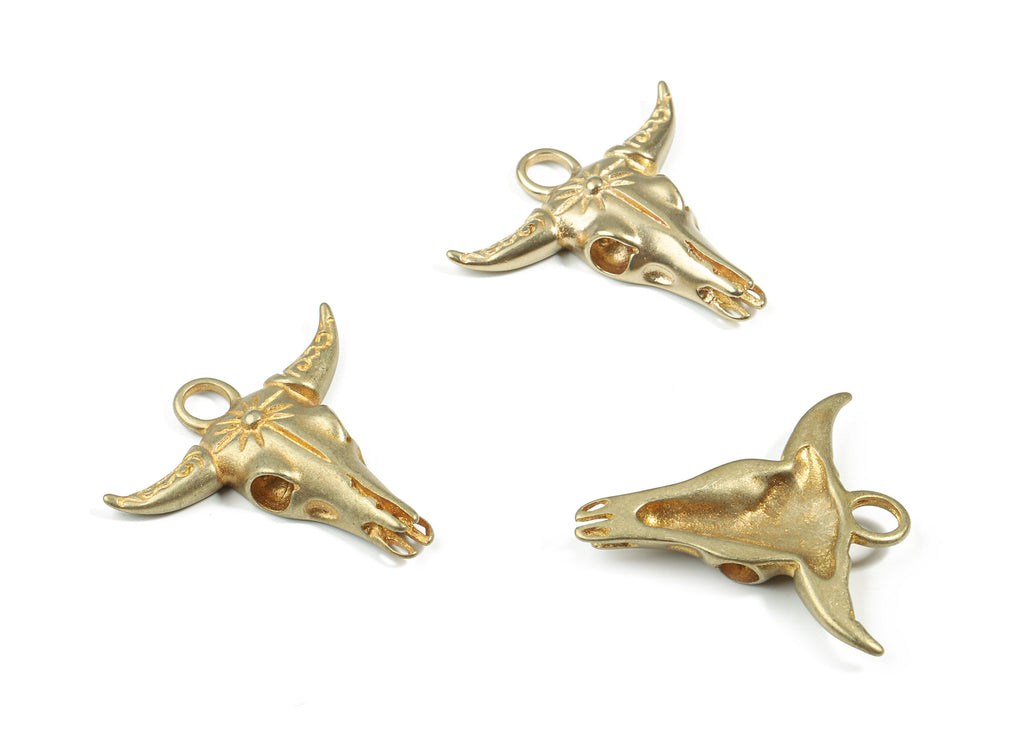 Brass Bull Pendant - Buffalo Cattle Skull Charms - Raw Brass Horn Cattle - Bull Head Charm For Necklace - 30.35x30.33x4.81mm - PP3230 - DOMEDBAZAAR