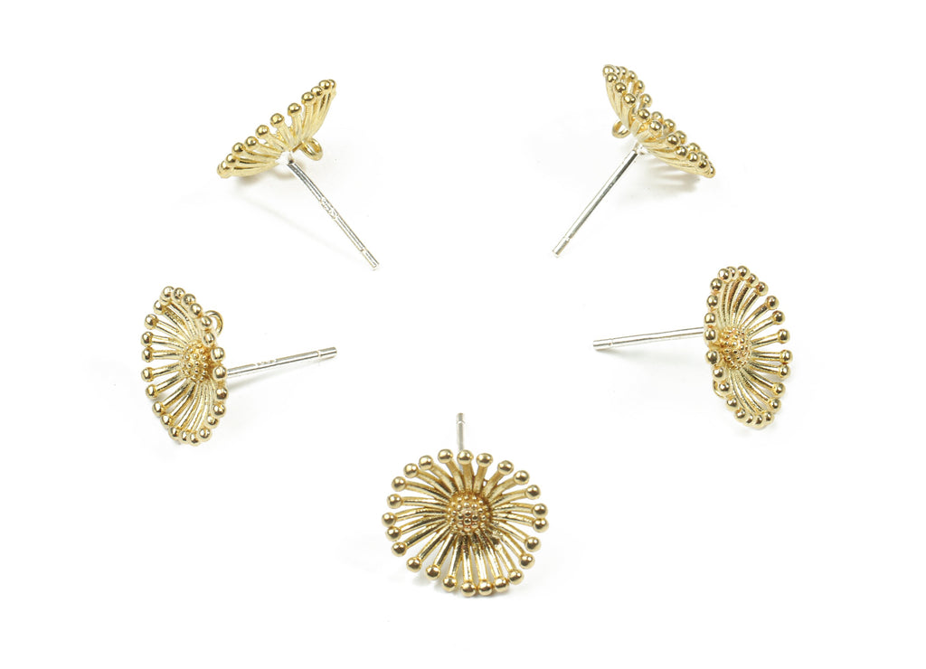 Brass Flower Earring Stud With Loop - Raw Brass Flower Earring Post - Silver Stud - Earring Post - Jewelry Supplies - 19x16.8x2.1mm - PP3237 - DOMEDBAZAAR