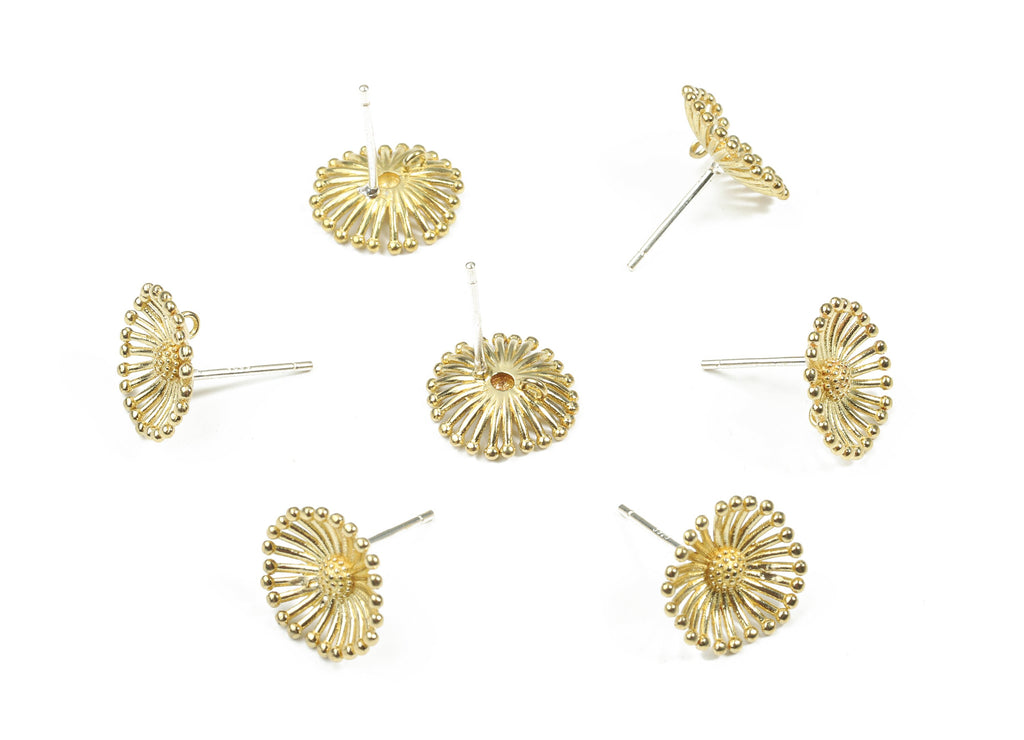 Brass Flower Earring Stud With Loop - Raw Brass Flower Earring Post - Silver Stud - Earring Post - Jewelry Supplies - 19x16.8x2.1mm - PP3237 - DOMEDBAZAAR