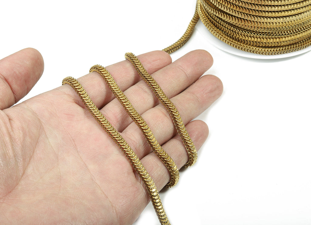 4.5 Brass Scale Chain - Raw Brass Lamellar Snake Chain - Unsoldered Links - for Necklace Bracelet Jewellery Making - 0.17&quot; x 0.13&quot; CC1150 - DOMEDBAZAAR