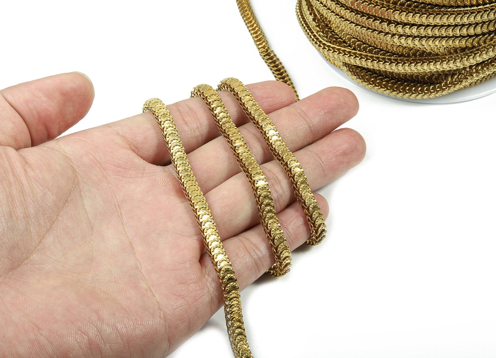6.0 Brass Scale Chain - Raw Brass Lamellar Snake Chain - Unsoldered Links - for Necklace Bracelet Jewellery Making - 0.23&quot; x 0.16&quot; CC1151 - DOMEDBAZAAR