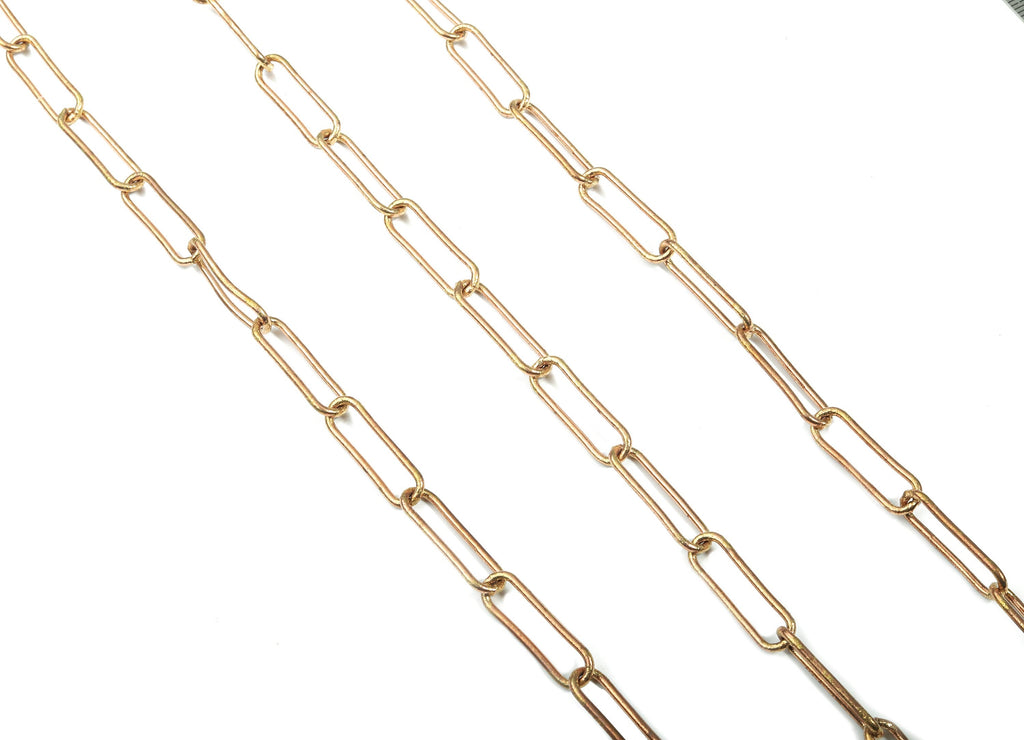 Red  Raw Brass Link Chains - Faceted Cable Chains - Soldered Chooker Chains - Chunky Chains - Long Oval Link - 0.93&quot; x 0.28&quot; x 0.06&quot; CC1164 - DOMEDBAZAAR