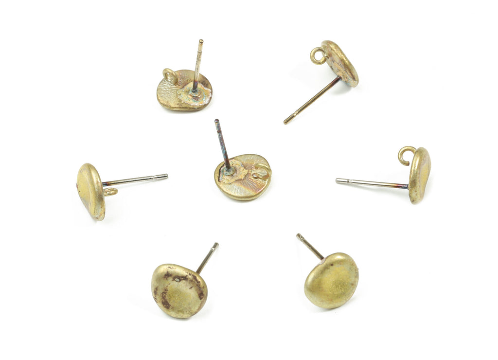 Brass Round Earring Stud With Loop - Raw Brass Round Earring Post - Surgical Stainless Steel - Jewelry Supplies - 8.56x8.23x1.56mm - PP3266 - DOMEDBAZAAR