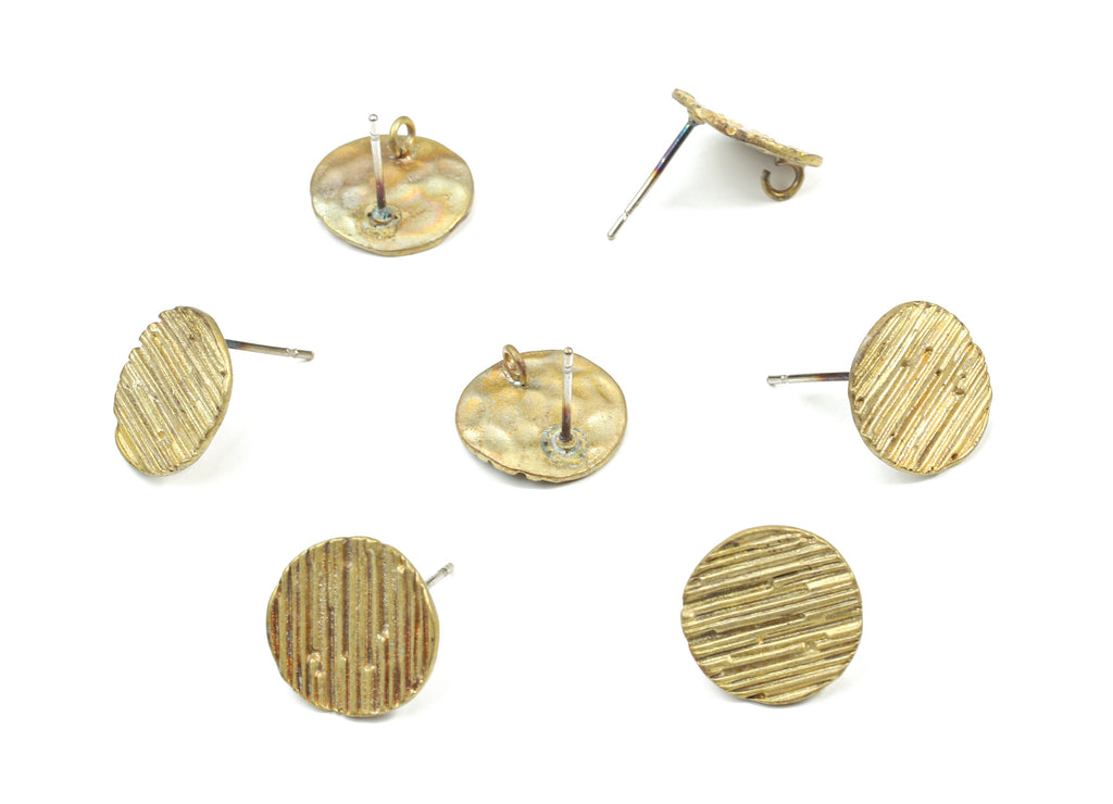 Brass Round Earring Stud With Loop - Raw Brass Round Earring Post - Surgical Stud - Earring Post - Jewelry Supplies - 13x12.7x1.2mm - PP3257 - DOMEDBAZAAR