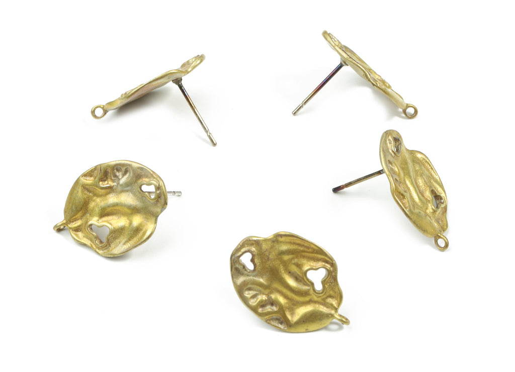Brass Oval Earring Stud With Loop - Raw Brass Oval Earring Post - Surgical Stud - Jewelry Supplies - 19.4x13.68x1.9mm - PP3264 - DOMEDBAZAAR