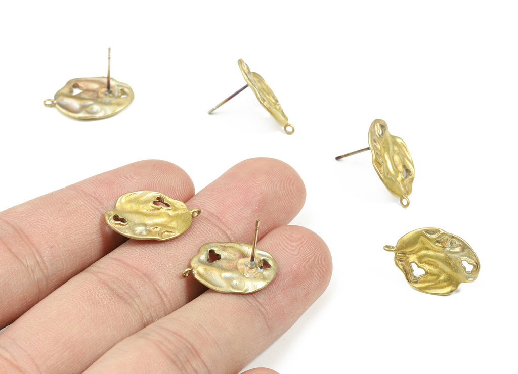 Brass Oval Earring Stud With Loop - Raw Brass Oval Earring Post - Surgical Stud - Jewelry Supplies - 19.4x13.68x1.9mm - PP3264 - DOMEDBAZAAR