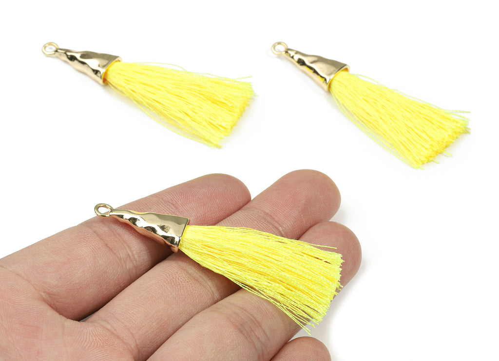 Tassel Earrings - Puffy Tassel Earring With 18K Real Gold Plating Brass Cap - Tassel Findings - Boho Charms - 62.19x35.48x5.62mm - RGP2598B - DOMEDBAZAAR