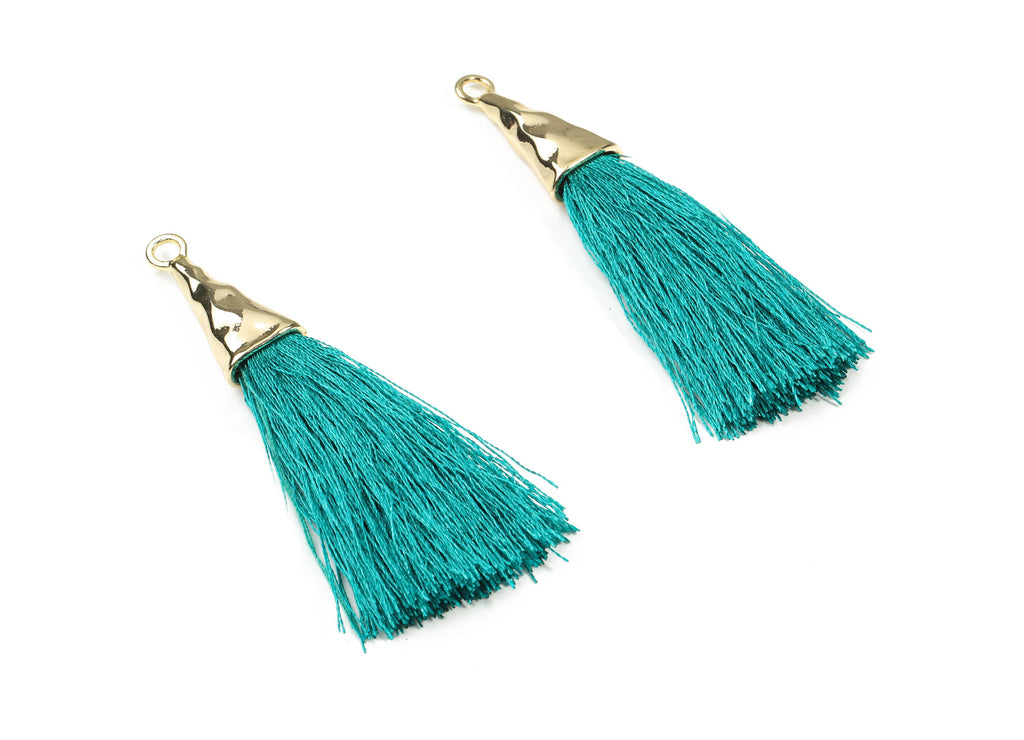 Tassel Earrings - Puffy Tassel Earring With 18K Real Gold Plating Brass Cap - Tassel Findings - Boho Charms - 62.19x35.48x5.62mm - RGP2598C - DOMEDBAZAAR