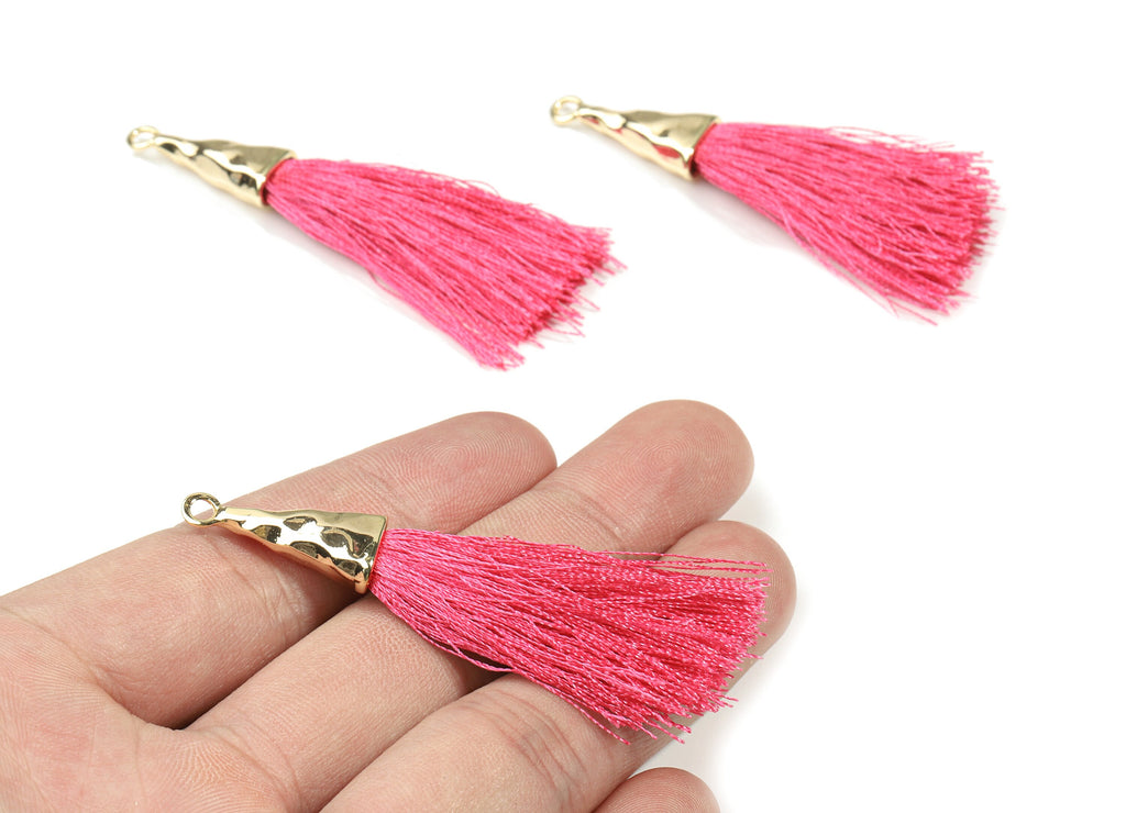 Tassel Earrings - Puffy Tassel Earring With 18K Real Gold Plating Brass Cap - Tassel Findings - Boho Charms - 62.19x35.48x5.62mm - RGP2598E - DOMEDBAZAAR