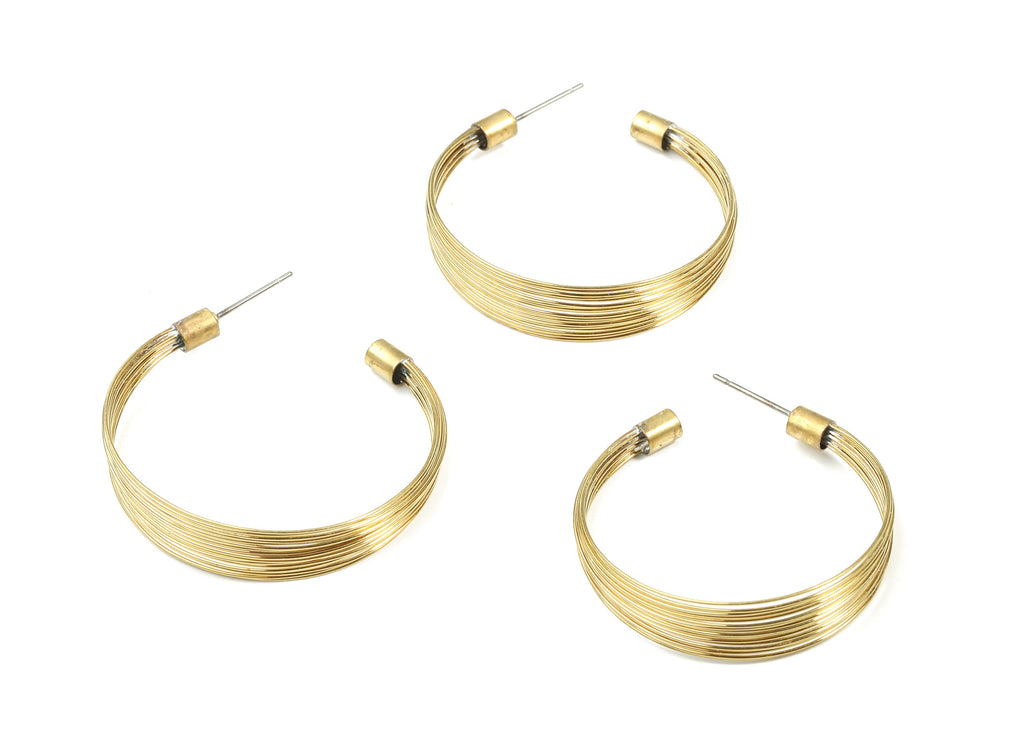 Brass Stud Open Hoop - Raw Brass C Earring Post - Ear Wires Earring Stud - Stainless Steel - Jewelry Supplies - 38.68x9.53x4.04mm - PP3288 - DOMEDBAZAAR