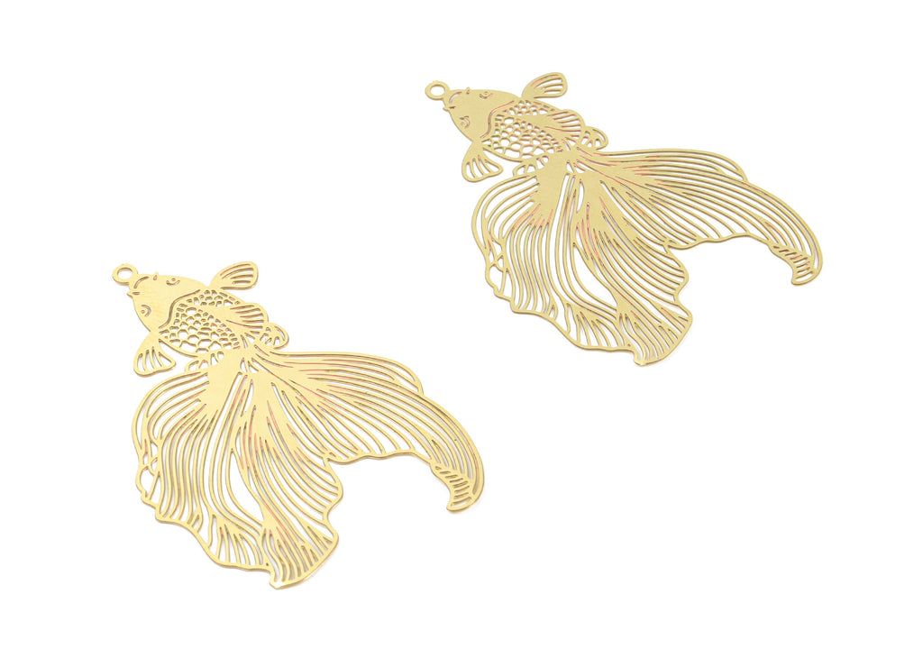 Brass Goldfish Earring Charms - Raw Brass Goldfish Pendant For Necklace - Earring Findings - Jewelry Supplies - 49.15x30.82x0.38mm - JJB5587 - DOMEDBAZAAR