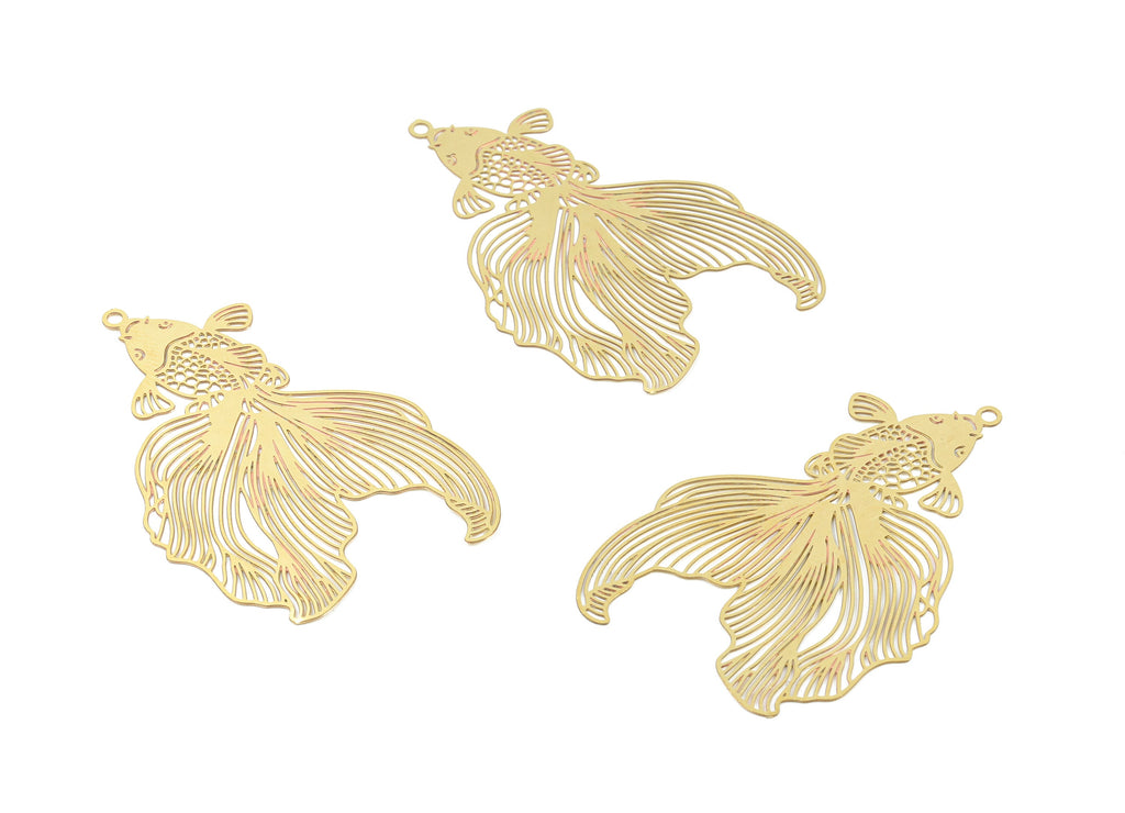 Brass Goldfish Earring Charms - Raw Brass Goldfish Pendant For Necklace - Earring Findings - Jewelry Supplies - 49.15x30.82x0.38mm - JJB5587 - DOMEDBAZAAR