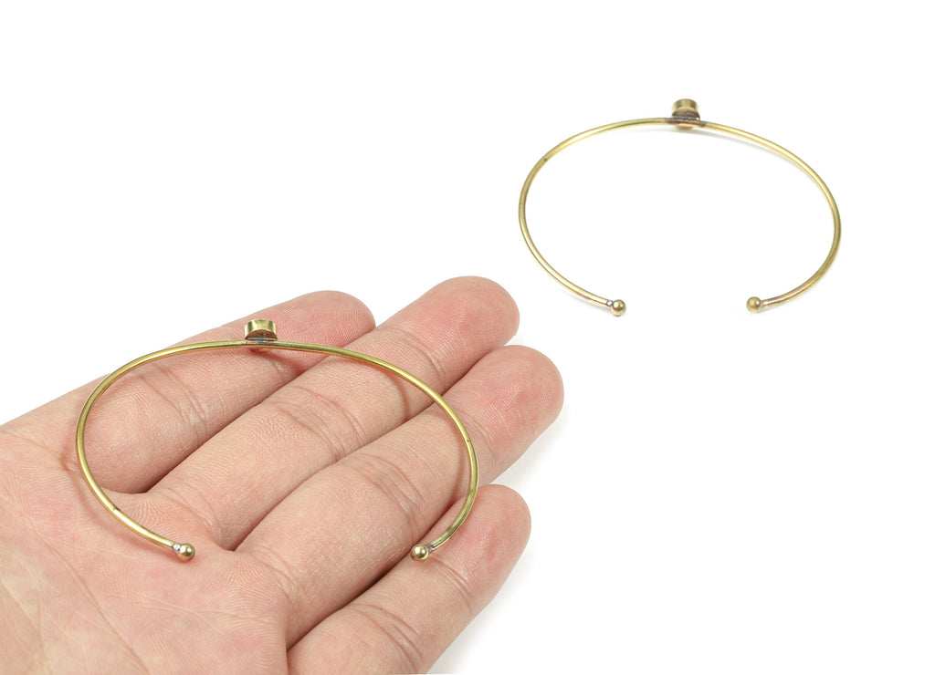 Brass Wire Bangle - Raw Brass Bracelet - Brass Bracelet For #40 Natural Bead  - Jewelry Supplies - 5.3mm Pad - 58.36x5.92x4.11mm - PP3325-1 - DOMEDBAZAAR
