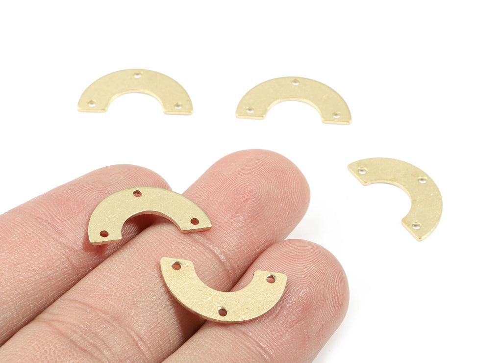Brass Semi Circle Earring Connector - Raw Brass Half Moon Necklace Connector - Brass 3 Hole Connector - 19.13x9.71x0.8mm - PP3379 - DOMEDBAZAAR