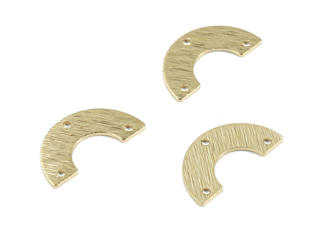 Brass Semi Circle Earring Connector - Raw Brass Half Moon Necklace Connector - Textured Brass 3 Hole U Connector - 19.13x9.71x0.8mm - PP3378 - DOMEDBAZAAR
