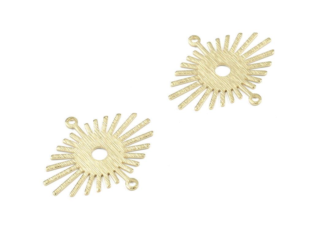 Brass Sun Earring Connector - Raw Brass Textured Sun Connector - Brass 2 Hole Connector - Jewelry Supplies - 23.97x20.4x0.6mm - PP3474 - DOMEDBAZAAR