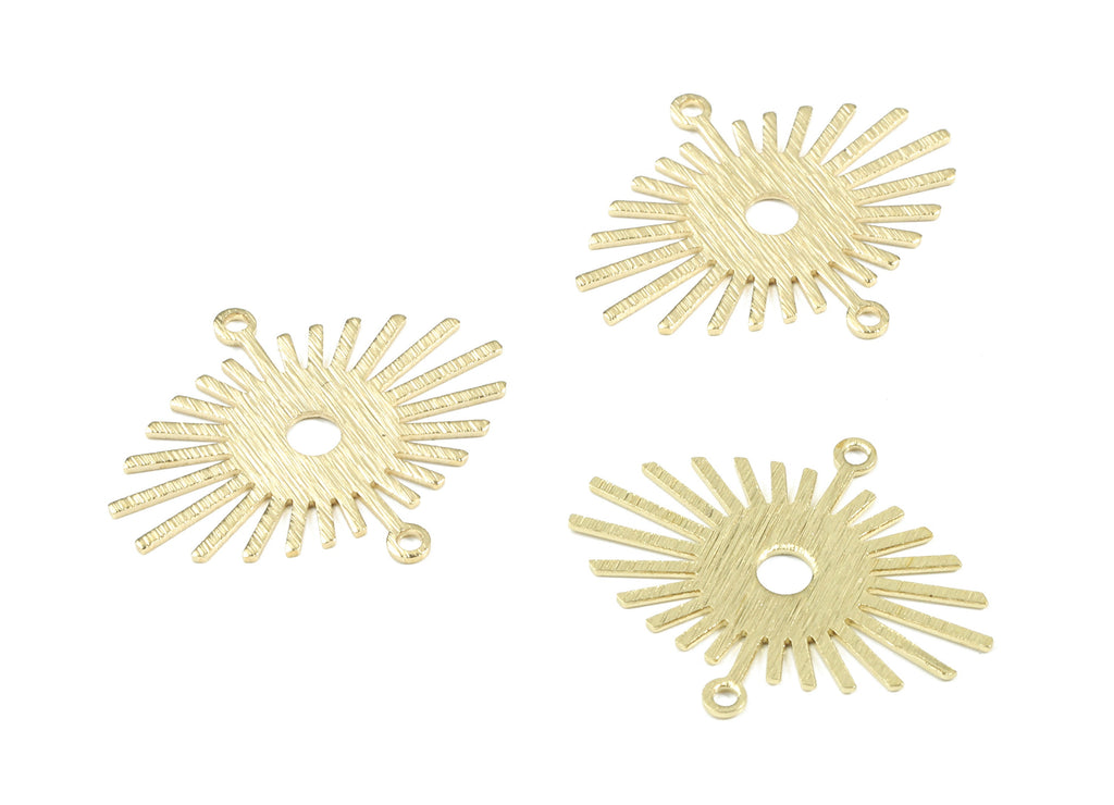 Brass Sun Earring Connector - Raw Brass Textured Sun Connector - Brass 2 Hole Connector - Jewelry Supplies - 23.97x20.4x0.6mm - PP3474 - DOMEDBAZAAR