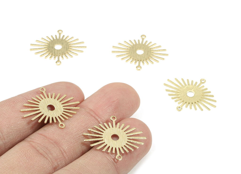 Brass Sun Earring Connector - Raw Brass Textured Sun Connector - Brass 2 Hole Connector - Jewelry Supplies - 23.97x20.4x0.6mm - PP3474 - DOMEDBAZAAR