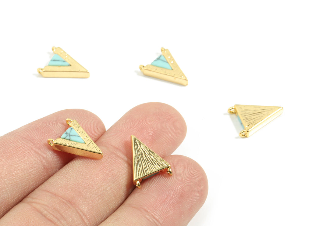 Brass Triangle Natural Stone Charm For Necklace - Gold Triangle Pendant - 18K Real Gold Plated Brass - 14x10.2x1mm - RGP2608 - DOMEDBAZAAR