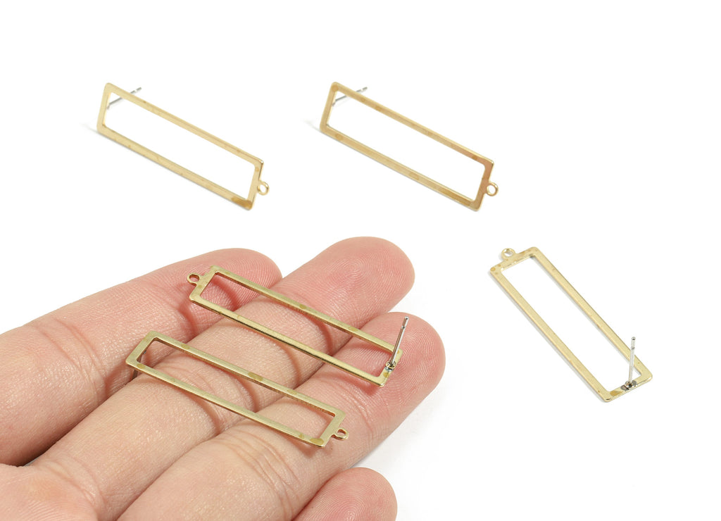 Brass Rectangle Earring Stud - Raw Brass Rectangle Post - Surgical Stud - Earring Post - Jewellery Supplies - 37.82x10.24x0.91mm - PP3524 - DOMEDBAZAAR