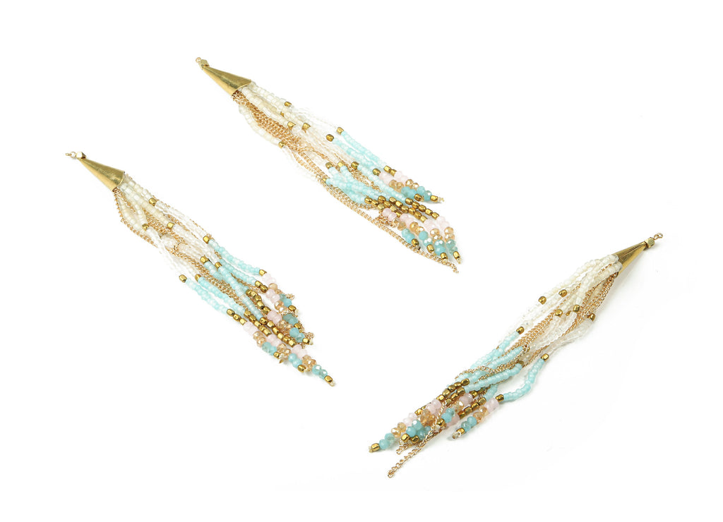 Glass Beaded Tassel Earrings - Handmade Glass Beaded Earring Tassel With Brass Cap - Japanese Seed Beads - Boho Charm - 118x7.03mm - TH1073C - DOMEDBAZAAR