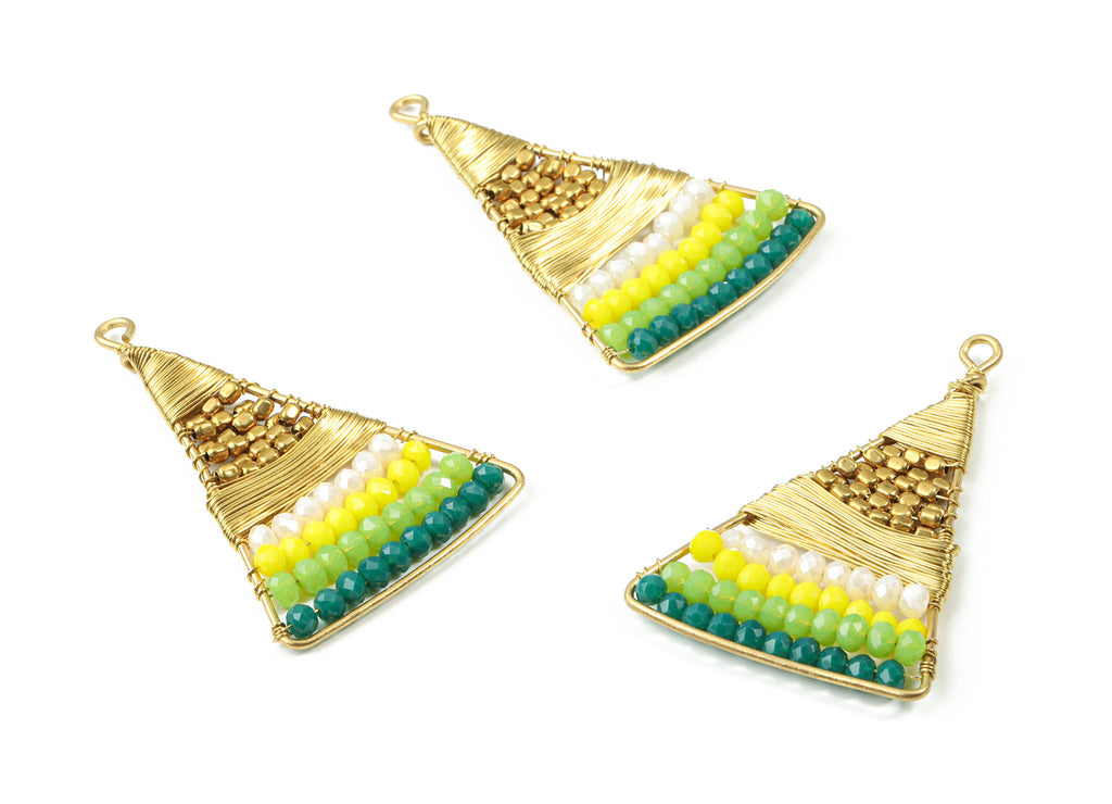 Glass Beaded Brass Triangle Earring Charms - Handmade Glass Beaded Brass - Earring Wire - Japanese Seed Beads - 47.76x31.42x3.37mm - TH1074B - DOMEDBAZAAR
