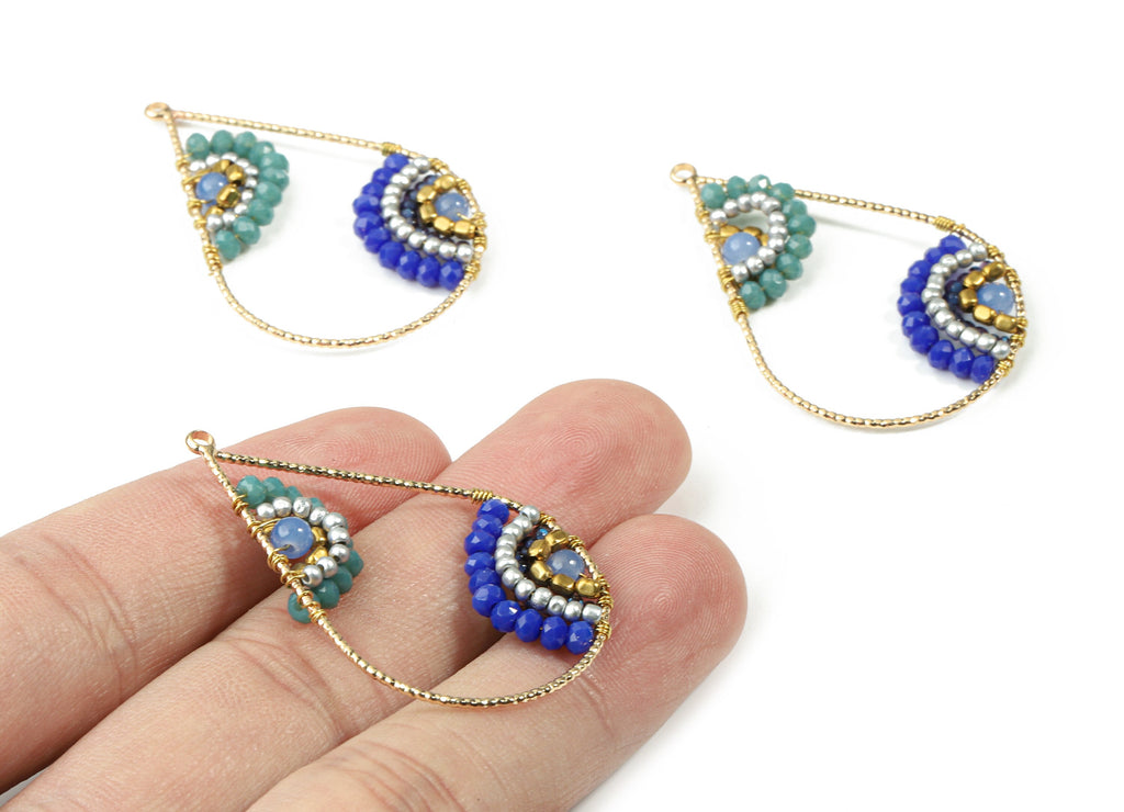 Glass Beaded Brass Drop Earring Charms - Handmade Glass Beaded Brass - Earring Wire - Japanese Seed Beads  - 43.64x28.05x3.75mm - TH1075A - DOMEDBAZAAR