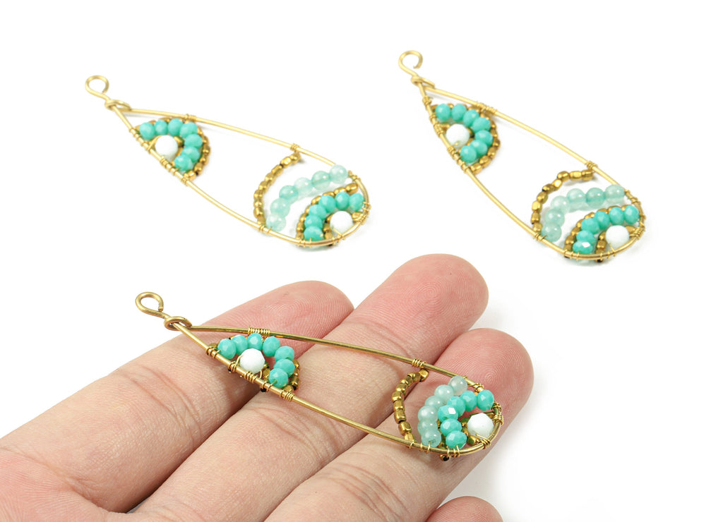Glass Beaded Brass Drop Earring Charms - Handmade Glass Beaded Brass Earring Wire - Japanese Seed Beads  - 63.76x21.26x4.26mm - TH1080B - DOMEDBAZAAR