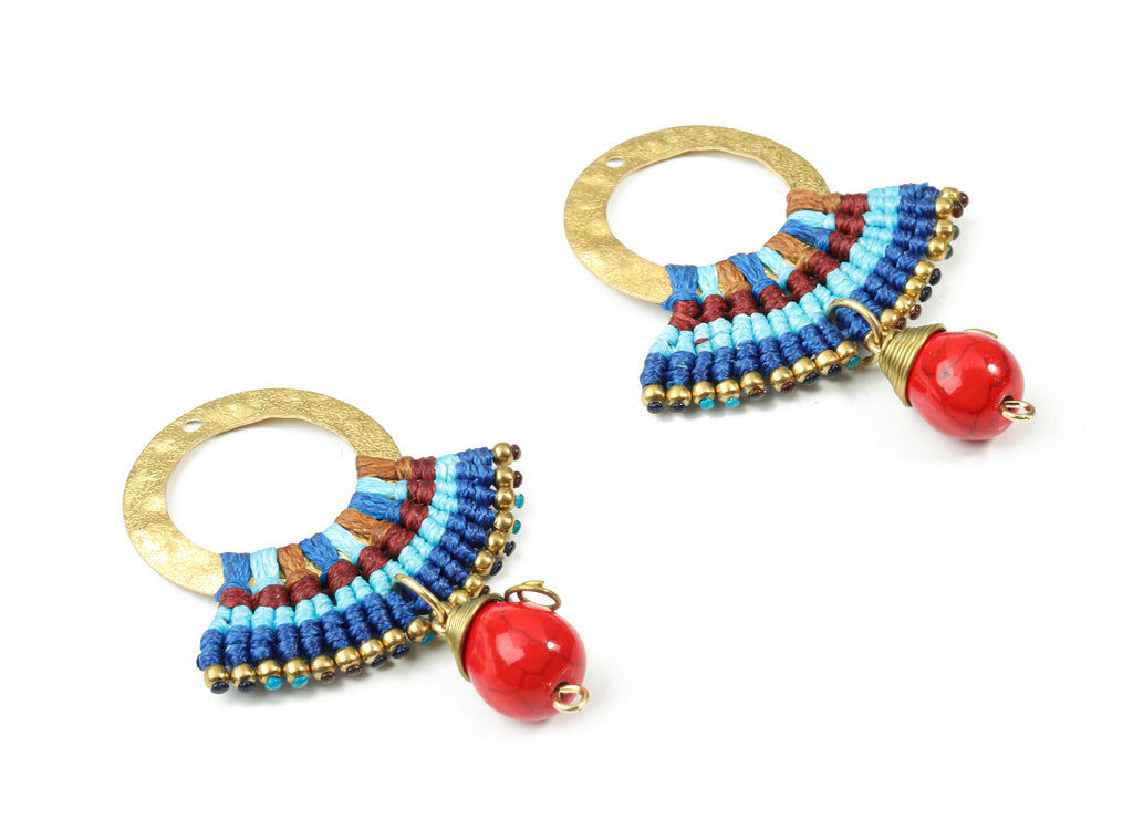 Tassels Macrame Earrings - Hammered Brass Bohemian Tassel Earring - Gypsy Hoop Earrings - Tassel Findings - 54.91x39.6x10.48mm - TS1145 - DOMEDBAZAAR