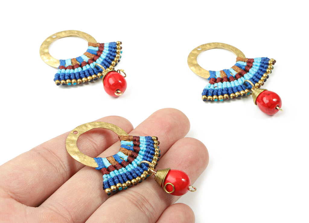 Tassels Macrame Earrings - Hammered Brass Bohemian Tassel Earring - Gypsy Hoop Earrings - Tassel Findings - 54.91x39.6x10.48mm - TS1145 - DOMEDBAZAAR