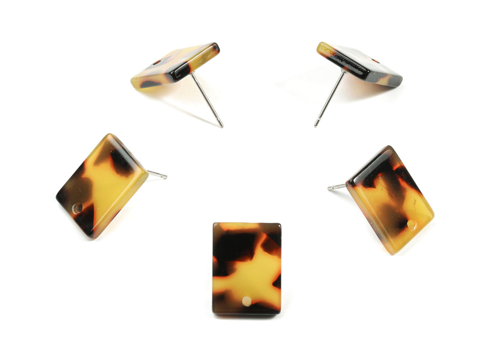 Acetate Rectangle Stud - Tortoise Shell Earring Post - Rectangle Earring Stud - Color Code: A01 - 15.59x11.72x2.72mm - AC1663-A01 - DOMEDBAZAAR