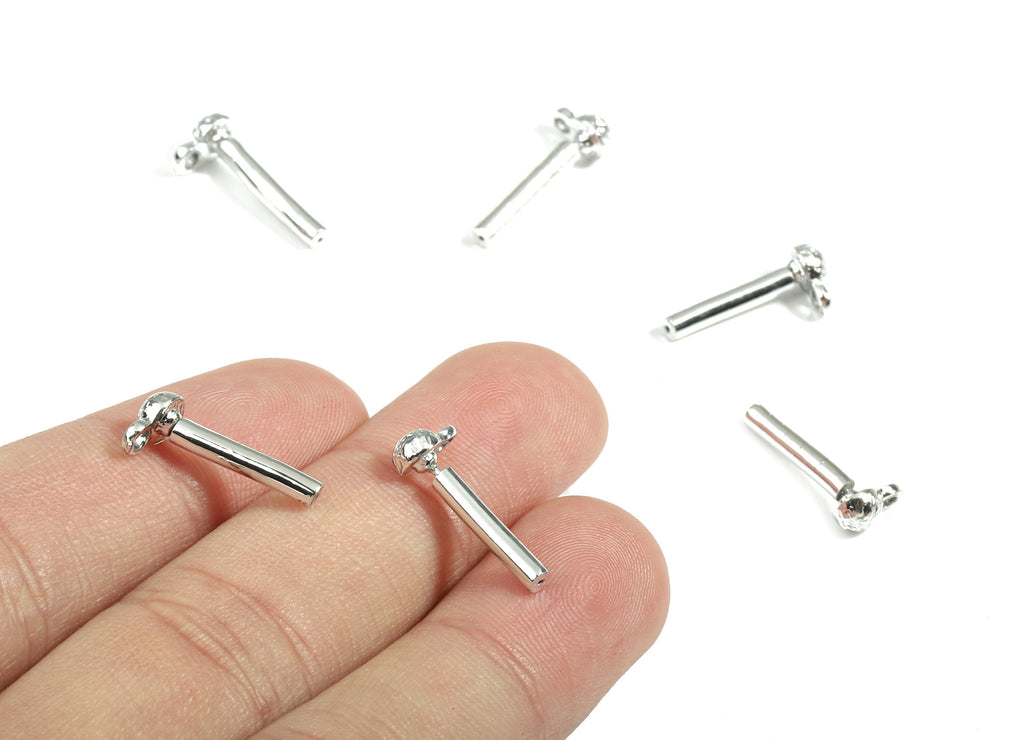Alloy Mini Ball Stud Earring With Loop - Zinc Alloy Patterned Ball Earring Post - Silver Stud - Silver Tone Plated - 7.61x4.7x1.3mm - ZZ1609 - DOMEDBAZAAR