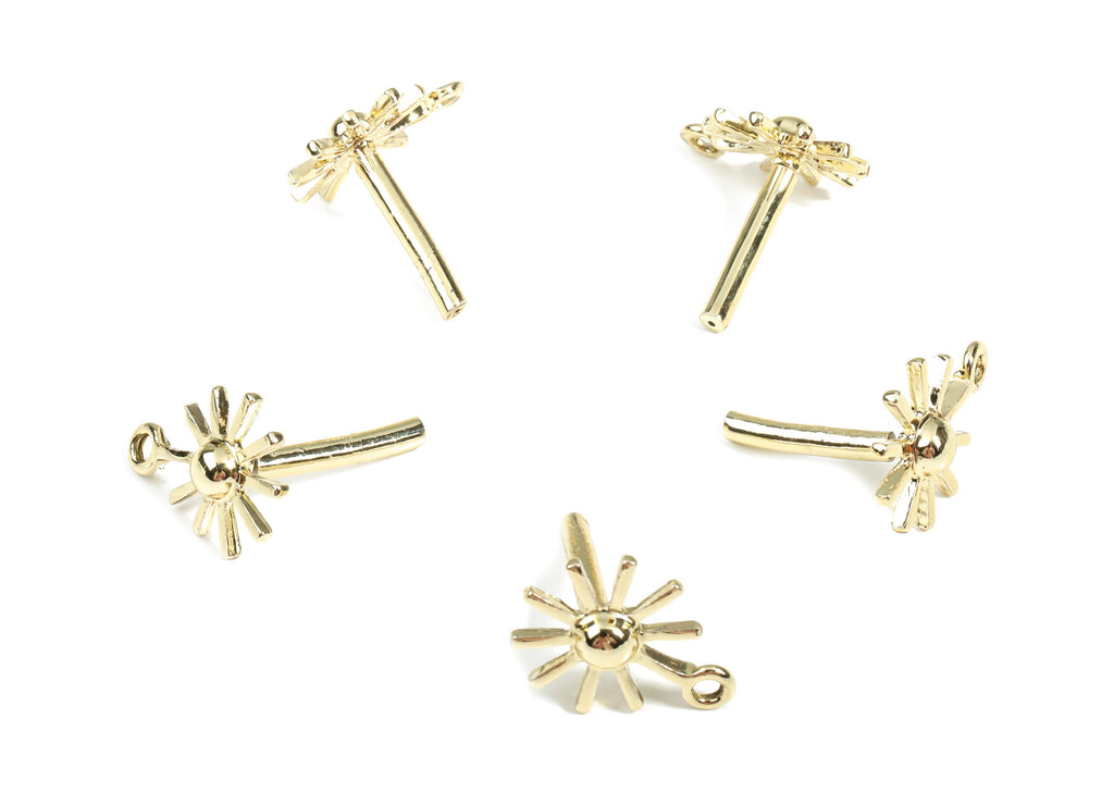 Alloy Star Stud Earring With Loop - Zinc Alloy Sun Earring Post - Surgical Stud - Gold Tone Plated - 18.18x13.47x1.66mm - ZZ1683 - DOMEDBAZAAR