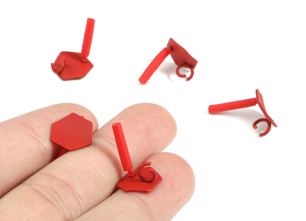 Alloy Hexagon Stud Earring With Loop - Zinc Alloy Hexagon Earring Post - Silver Stud - Matte Red Tone Plated - 11x11x1.02mm - ZZ1625 - DOMEDBAZAAR
