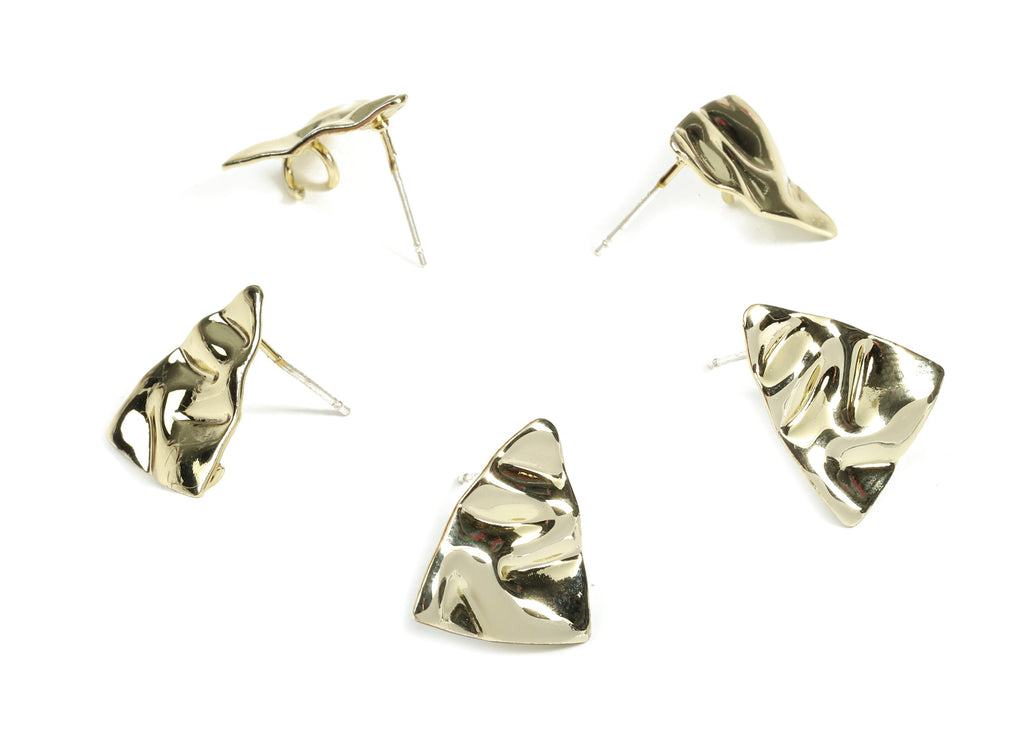 Alloy Triangle Stud Earring With Loop - Zinc Alloy Triangle Wavy Earring Post - Silver Stud - Gold Tone Plated - 16.94x14.52x1.26mm - ZZ1602 - DOMEDBAZAAR