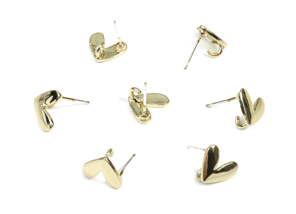Alloy Heart Stud Earring With Loop - Zinc Alloy Heart Earring Post - Silver Stud - Gold Tone Plated - 11.29x9.25x1.33mm - ZZ1605 - DOMEDBAZAAR