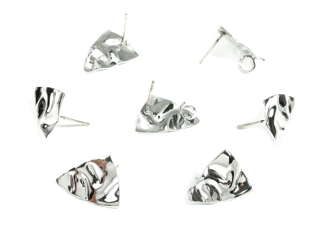 Alloy Triangle Stud Earring With Loop - Zinc Alloy Triangle Wavy Earring Post - Silver Stud - Silver Tone Plated - 16.94x14.5x1.5mm - ZZ1603 - DOMEDBAZAAR