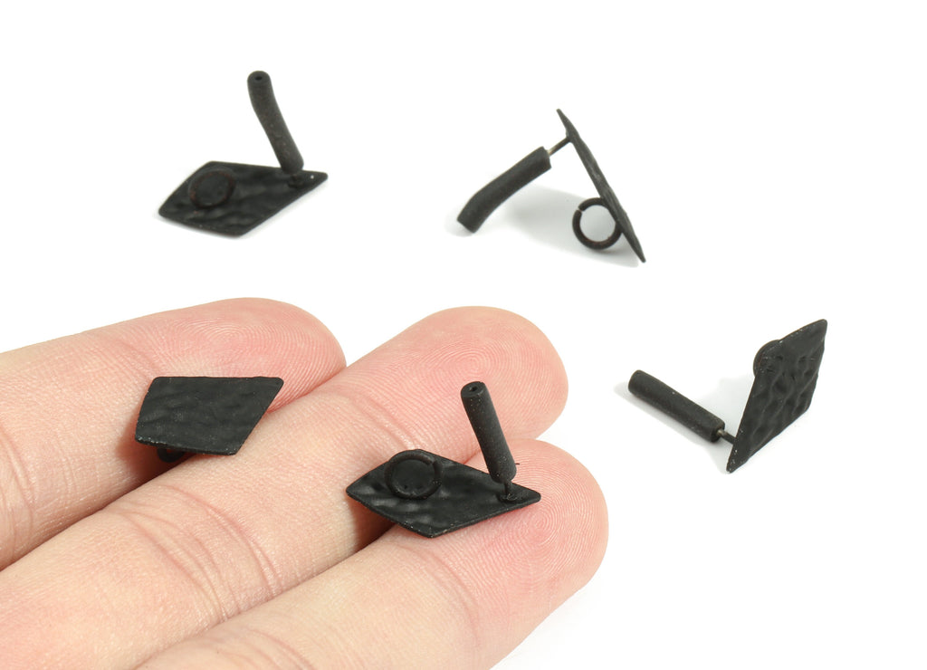 Alloy Rhombus Stud Earring With Loop - Zinc Alloy Rhombus Earring Post - Silver Stud - Matte Black Tone Plated - 18.14x11.34x0.98mm - ZZ1601 - DOMEDBAZAAR