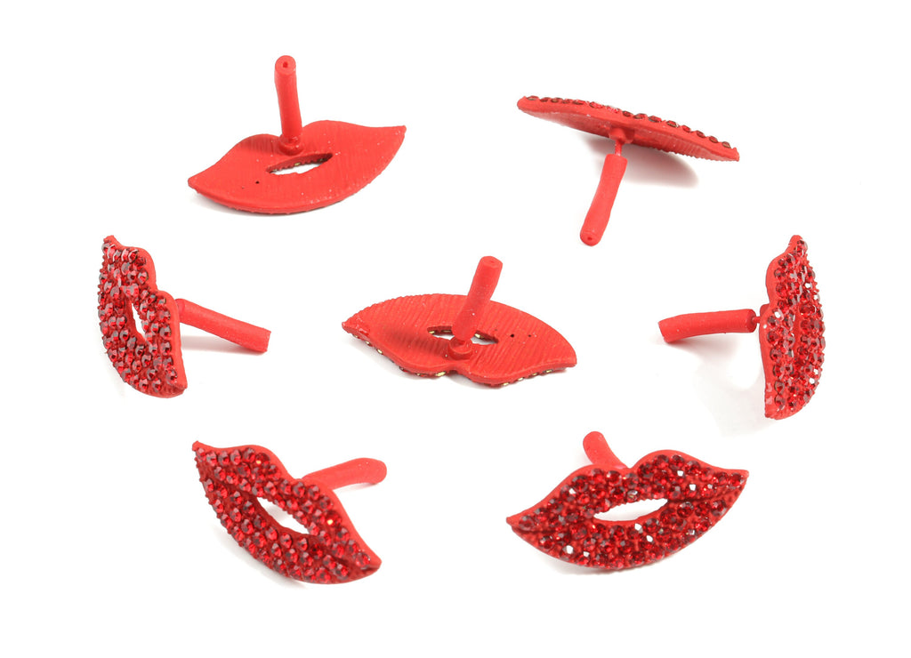 Alloy Red Lip Stud Earring With Glasses - Zinc Alloy Lip Earring Post - Silver Stud - Matte Red Tone Plated - 26.38x12.14x2mm - ZZ1645 - DOMEDBAZAAR