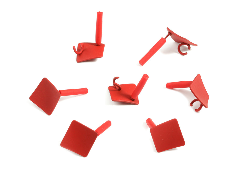 Alloy Square Stud Earring With Loop - Zinc Alloy Square Earring Post - Silver Stud - Matte Red Tone Plated - 11.48x11.48x0.82mm - ZZ1614 - DOMEDBAZAAR